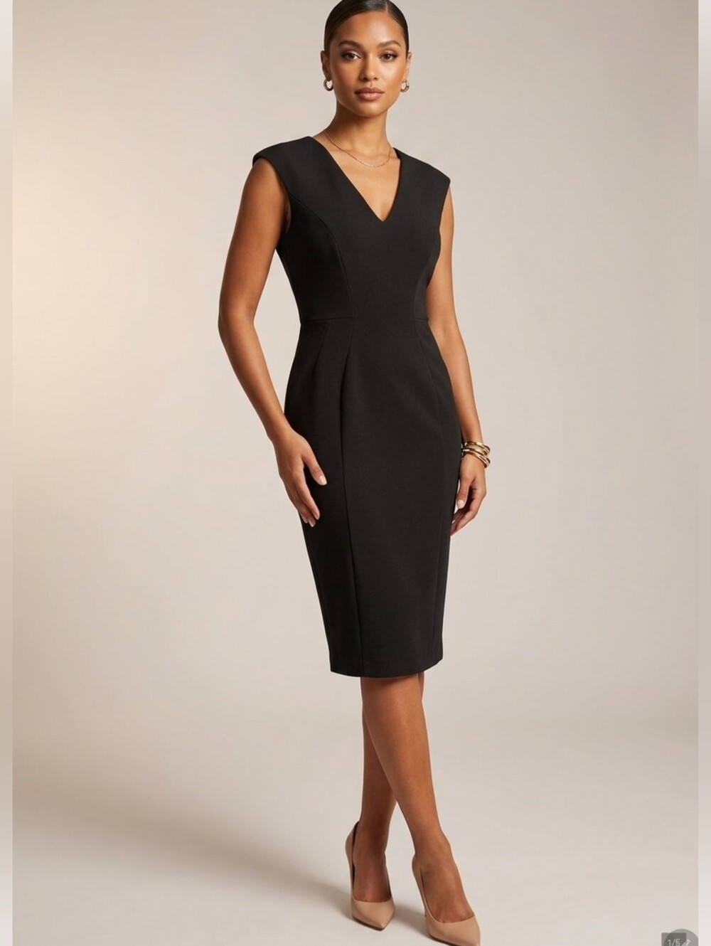 Calvin Klein Classic Black V-Neck Sheath Dress Size 12.